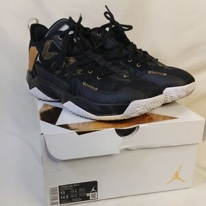 Jordan Black and Gold Athletic Shoes